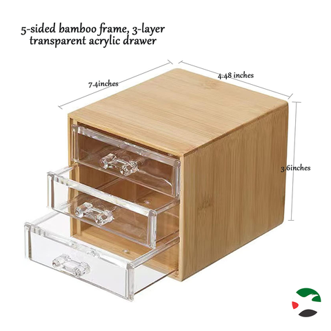 Olmecs Bamboo & Acrylic Finishing Cosmetic Storage Box, 3 Tier