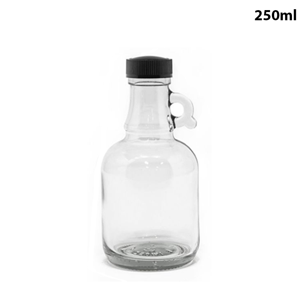One Loop Syrup Willow 250ml Glass Syrup Bottles with Loop Handle & Black Plastic Lids ...