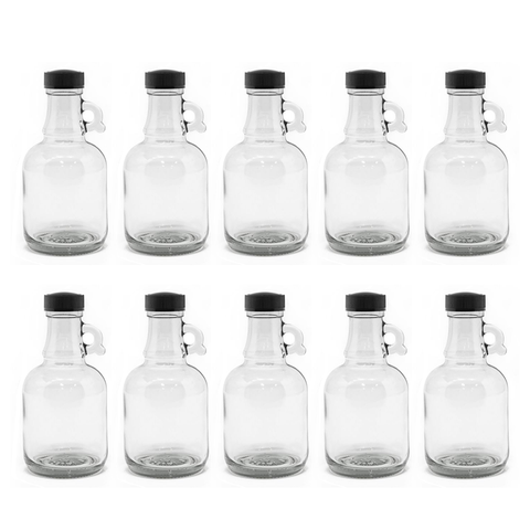 Willow 250ml Glass Syrup Bottles with Loop Handle & Black Plastic Lids - Case of 24