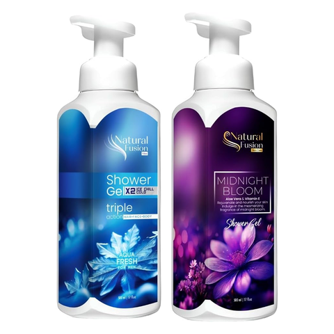 Swish Super Natural Fusion Shower Gel Triple Action for Hair Face & Body - Mid Night Bloom / Ice Chill - 500mlx2