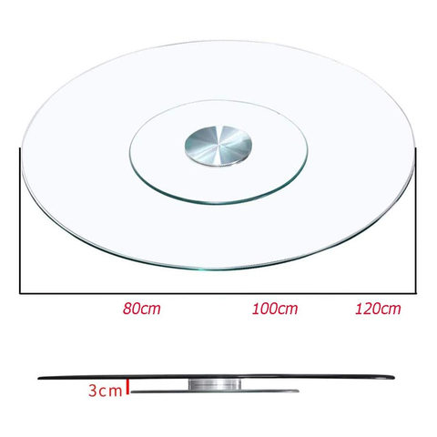 Large Rotating Tray For Kitchen Dining Table, Double Glass Design Transparent 80/100/120cm (Silver)