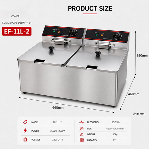 Olmecs Commercial Electrical Counter-Top Fryer – Stainless Steel Deep Fryer with Adjustable Temperature