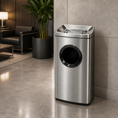 Olmecs Commercial Stainless Steel Ashtray Trash Bin 15L Freestanding