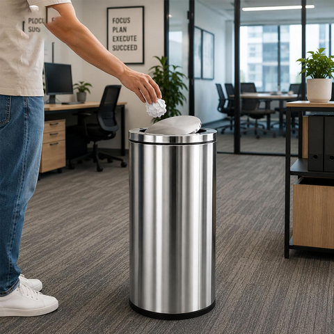 Olmecs 60L Flip-Top Waste Bin With Swing Lid and PVC Inner Bucket, Garbage Bin, Trashcan, Waste Container, Steel Dustbin
