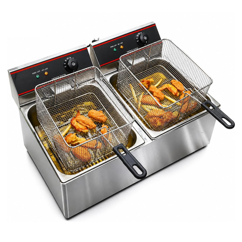 Olmecs Commercial Electrical Counter-Top Fryer – Stainless Steel Deep Fryer with Adjustable Temperature