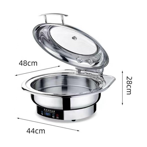Olmecs  Electric Chafing Dish Buffet Warmer 6L / 9L Stainless Steel Food Warmer with Adjustable Temperature 35–95°C, 800W (ROUND - 6L)
