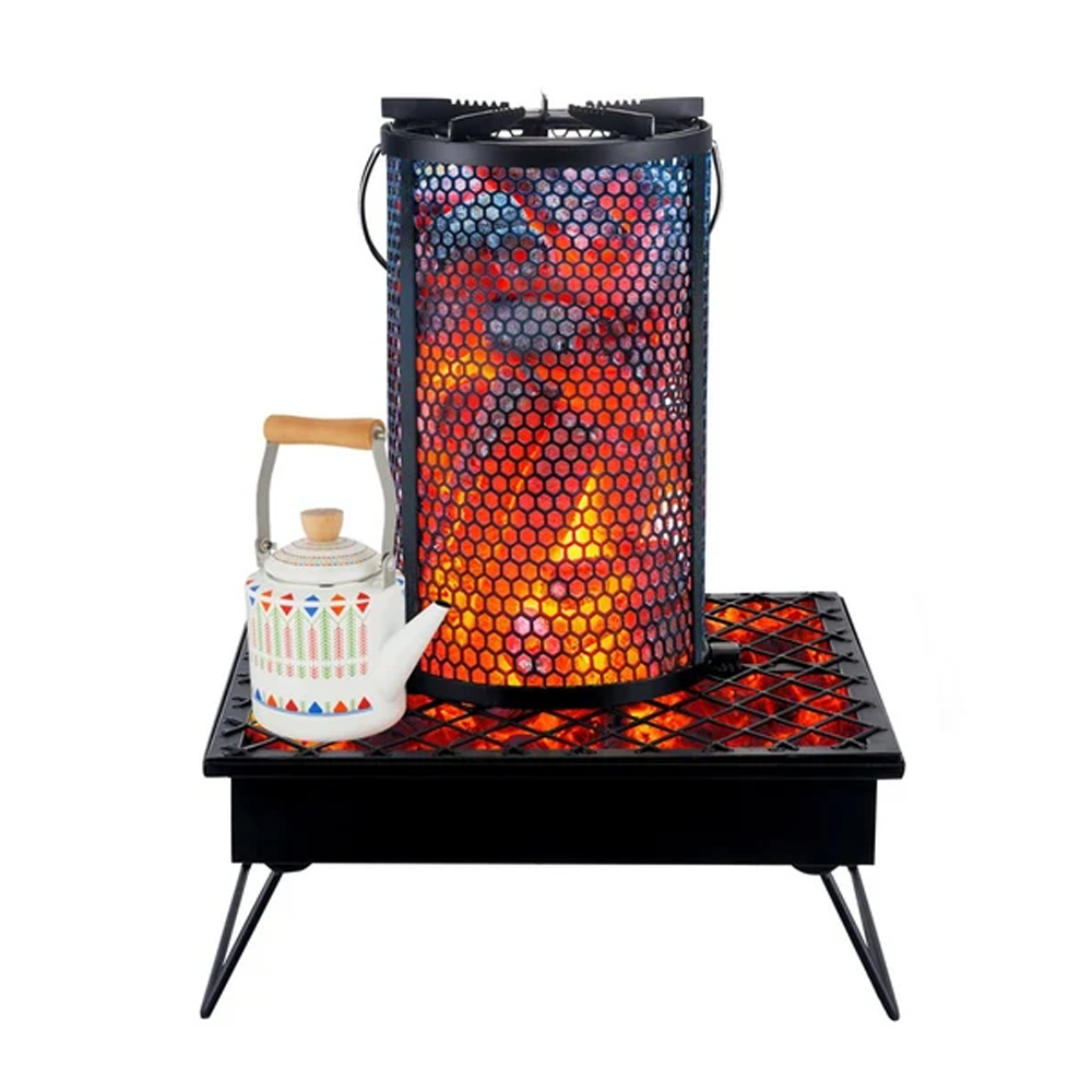 Olmecs Portable Charcoal Heater Wood Burning Fireplace Double Levels Large Capacity