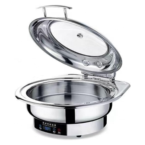 Olmecs  Electric Chafing Dish Buffet Warmer 6L / 9L Stainless Steel Food Warmer with Adjustable Temperature 35–95°C, 800W (ROUND - 6L)