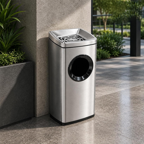 Olmecs Commercial Stainless Steel Ashtray Trash Bin 15L Freestanding