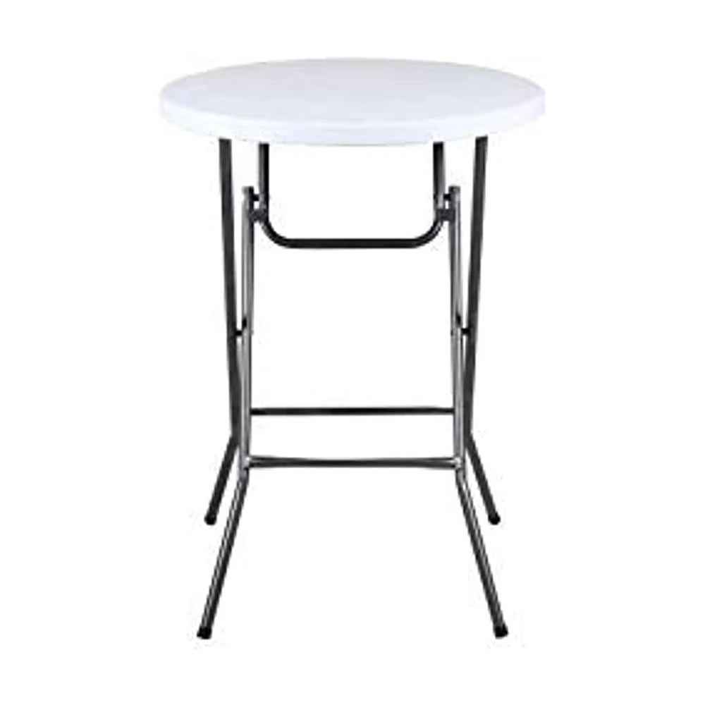 LANNY Cocktail Home Granite Round Plastic Bar Height Folding Table, Ø 60cm*H 110cm (White)
