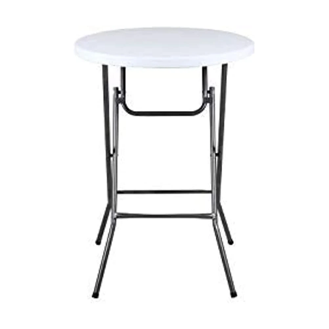LANNY Cocktail Home Granite Round Plastic Bar Height Folding Table, Ø 60cm*H 110cm (White)