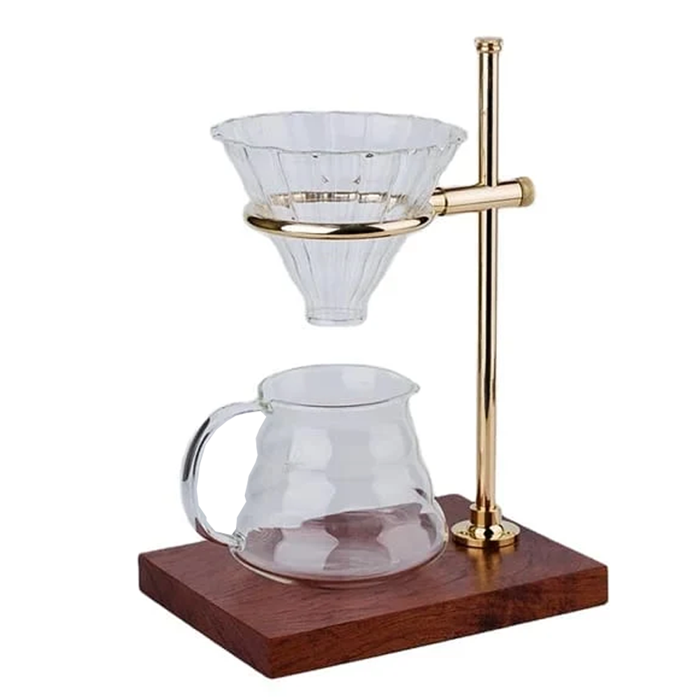 Olmecs Pour Over Coffee Dripper with Stand 360° Rotatable Wooden and Brass