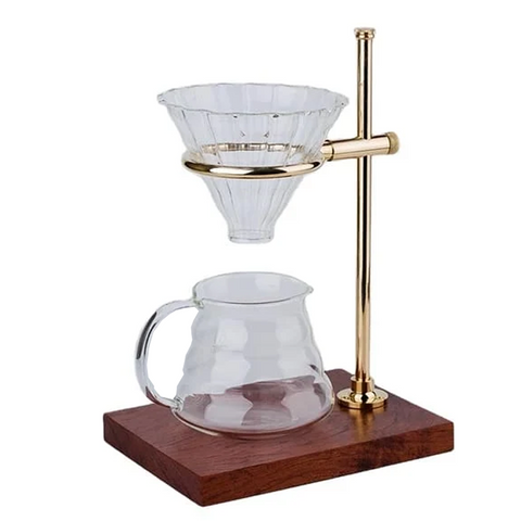 Olmecs Pour Over Coffee Dripper with Stand 360° Rotatable Wooden and Brass