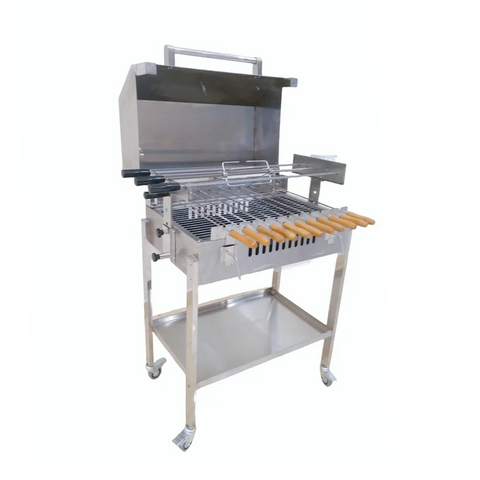 Olmecs Outdoor Charcoal BBQ Stove with Auto Rotating Grill Fork and Cover
