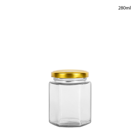 Clear Hexagonal Glass Jars with Gold Cap 85ml (162Pcs/Ctn) (Copy)