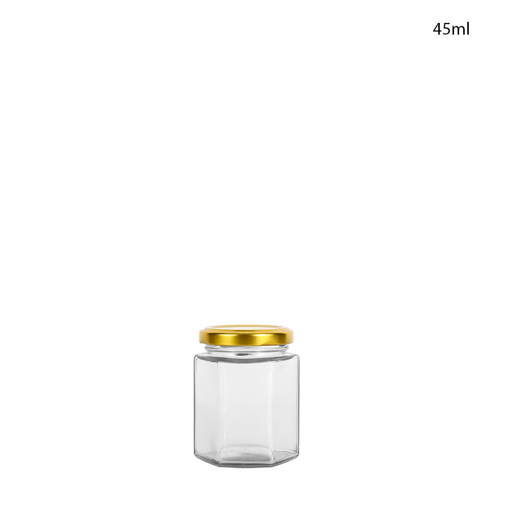 Clear Hexagonal Glass Jars with Gold Cap 280ml (60Pcs/Ctn)