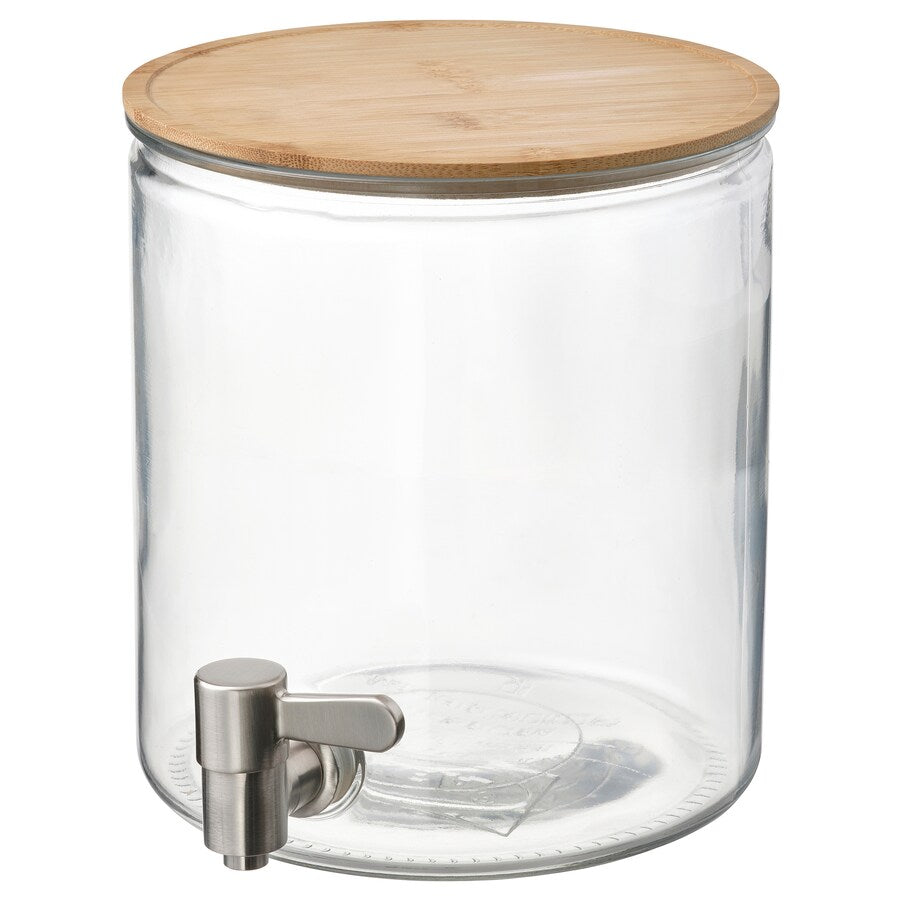 Olmeca Jar with tap, bamboo/clear glass, 4Ltr with Bamboo Stand