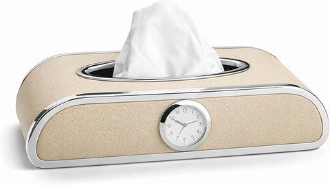 Car Tissue Box Holder with Clock – PU Leather Dashboard Tissue Dispenser