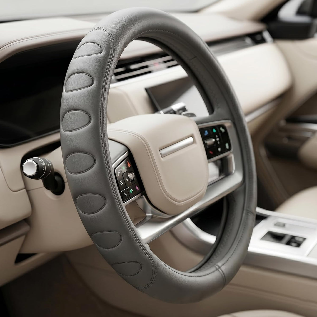 Premium Leather Steering Wheel Cover 15 inches (37-38cm) – Universal Fit Anti-Slip Grip