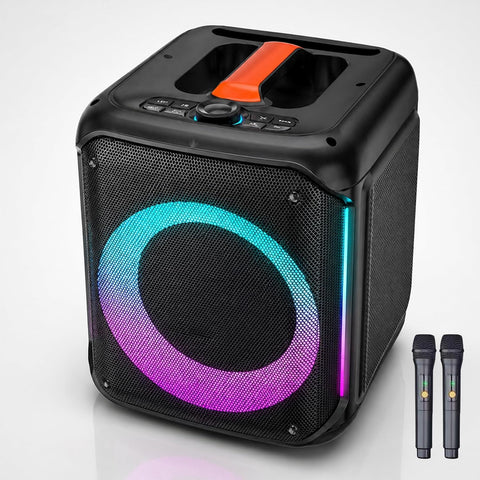 Portable Bluetooth Karaoke Speaker with Wireless Microphone & Remote – Rechargeable Party Speaker with RGB LED Lights
