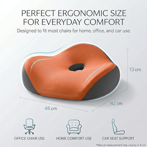 Orthopedic Memory Foam Seat Cushion (45x42x13CM) for Tailbone Pain Relief, Ergonomic Coccyx Cushion for Office Chair Car Seat