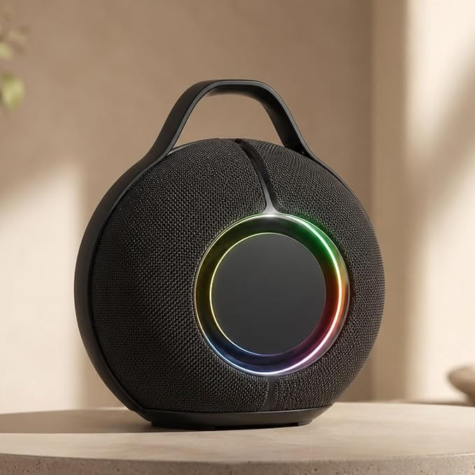 Portable Heavy Bass Bluetooth Speaker with LED Light  (Black - Handle)