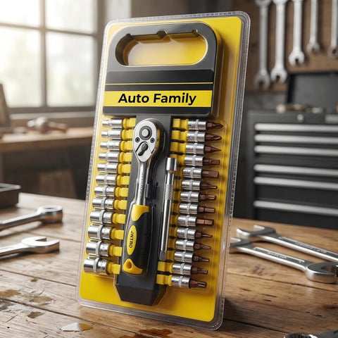 28Pcs Socket Wrench Set with Ratchet Handle – Steel Socket Tool Kit with Extension Bars, Universal Joint & Metal Storage Case