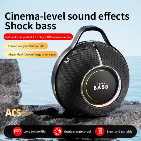 Portable Heavy Bass Bluetooth Speaker with LED Light  (Black - Handle)