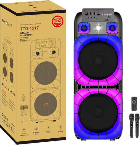 Portable Bluetooth Karaoke Speaker with Wireless Microphone & Remote – Rechargeable Party Speaker with RGB LED Lights (Speaker4)