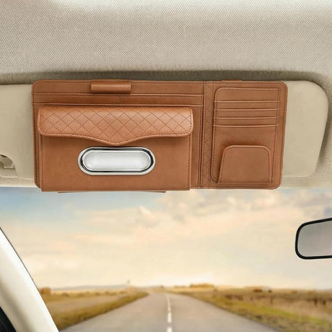 Car Sun Visor Tissue Holder Organizer with Card Slots & Pen Holder – PU Leather