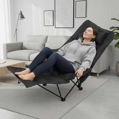 Portable Folding Camping Lounge Chair – Lightweight Reclining Outdoor Lounger with Adjustable Backrest