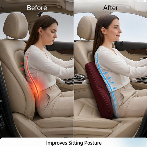 Car Lumbar Support Cushion for Driving – Memory Foam Back Support Pillow