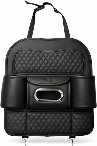 Car Back Seat Organizer with Tissue Box Holder & Cup Holders – PU Leather
