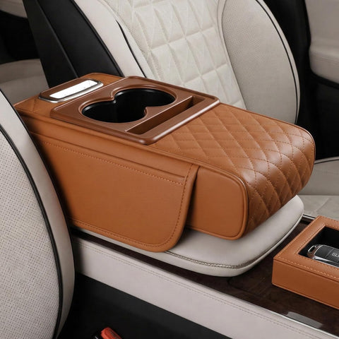 Car Seat Armrest Organizer with Cup Holder – PU Leather Center Console Storage Box