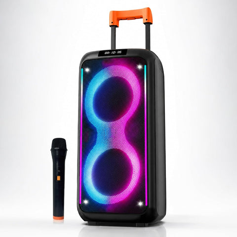 Portable Bluetooth Karaoke Speaker with Wireless Microphone & Remote – Rechargeable Party Speaker with RGB LED Lights (Speaker3)