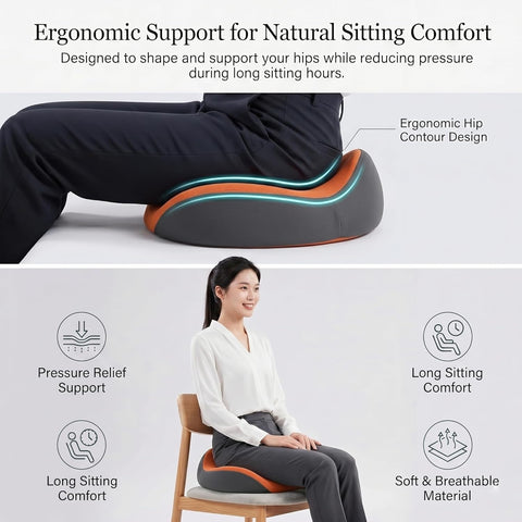 Orthopedic Memory Foam Seat Cushion (45x42x13CM) for Tailbone Pain Relief, Ergonomic Coccyx Cushion for Office Chair Car Seat