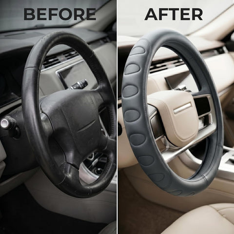 Premium Leather Steering Wheel Cover 15 inches (37-38cm) – Universal Fit Anti-Slip Grip
