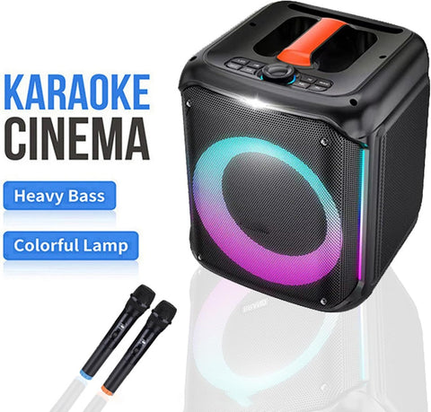 Portable Bluetooth Karaoke Speaker with Wireless Microphone & Remote – Rechargeable Party Speaker with RGB LED Lights