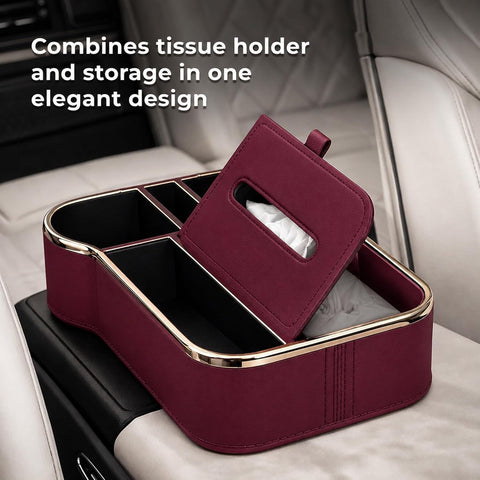 Car Armrest Box Storage Booster Pad – Multifunctional Console Organizer with Cup Holder, Tissue Box & Phone Slot |