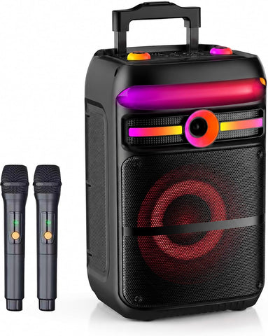 Portable Bluetooth Karaoke Speaker with Wireless Microphone & Remote – Rechargeable Party Speaker with RGB LED Lights
