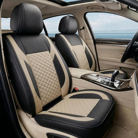 Premium 5Pcs PU Leather Car Seat Cover Full Set (Sedan Car), Universal Fit Auto Seat Covers, Luxury Interior Protector