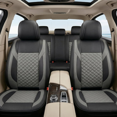 Premium 5Pcs PU Leather Car Seat Cover Full Set (Sedan Car), Universal Fit Auto Seat Covers, Luxury Interior Protector