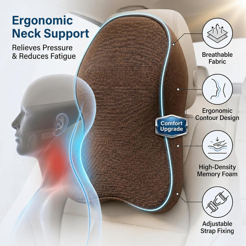 Ergonomic Cervical Headrest Cushion for Car Seat | Neck Pain Relief Pillow for Driving