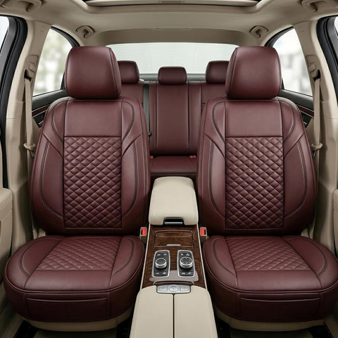 Premium 5Pcs PU Leather Car Seat Cover Full Set (Sedan Car), Universal Fit Auto Seat Covers, Luxury Interior Protector