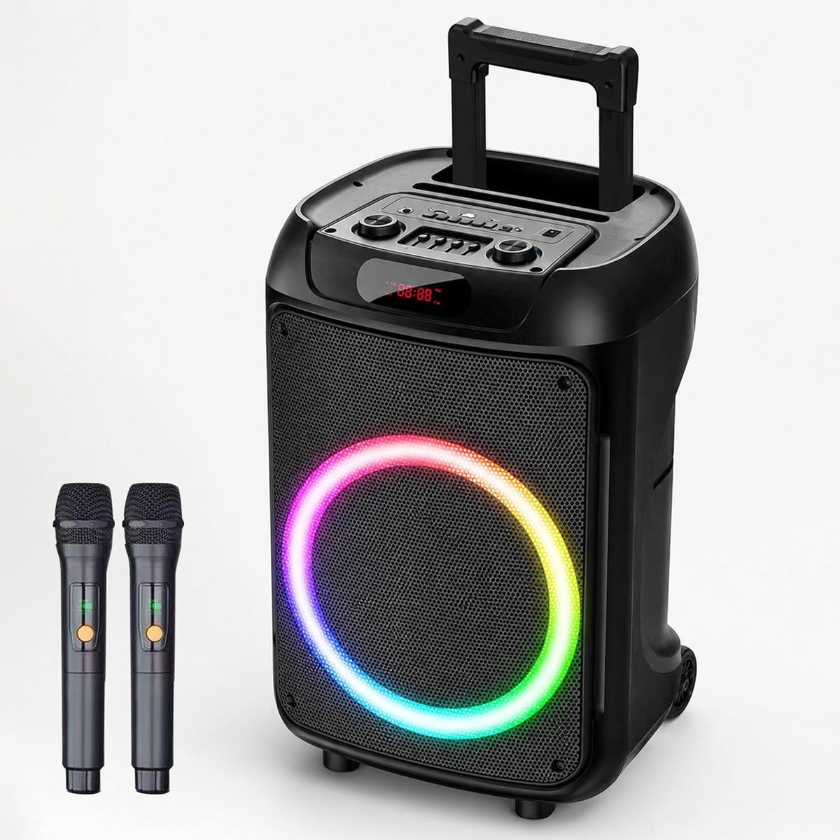 Portable Bluetooth Karaoke Speaker with Wireless Microphone & Remote – Rechargeable Party Speaker with RGB LED Lights (Speaker2)