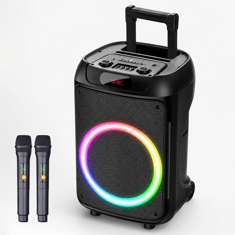 Portable Bluetooth Karaoke Speaker with Wireless Microphone & Remote – Rechargeable Party Speaker with RGB LED Lights (Speaker2)