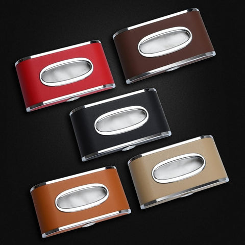 Car Tissue Box Holder with Clock – PU Leather Dashboard Tissue Dispenser