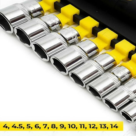 28Pcs Socket Wrench Set with Ratchet Handle – Steel Socket Tool Kit with Extension Bars, Universal Joint & Metal Storage Case