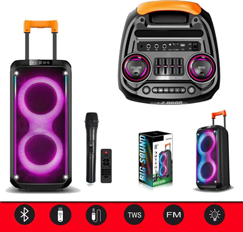 Portable Bluetooth Karaoke Speaker with Wireless Microphone & Remote – Rechargeable Party Speaker with RGB LED Lights (Speaker3)