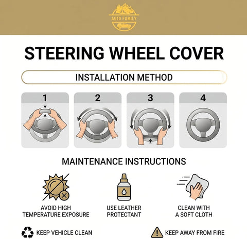 Premium Leather Steering Wheel Cover 15 inches (37-38cm) – Universal Fit Anti-Slip Grip
